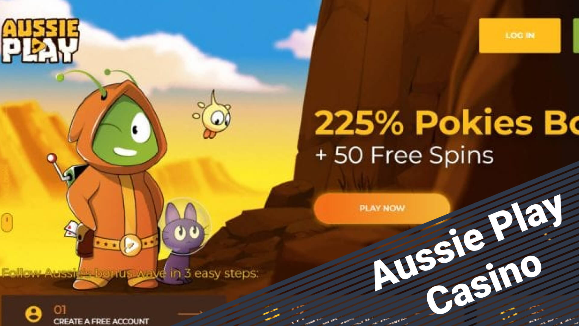 Aussie Play Casino lobby interface showing game categories and promotional banners