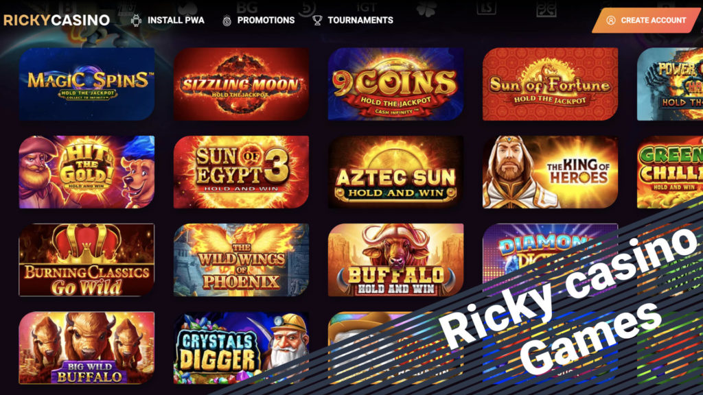 The choice of gambling games at Ricky casino